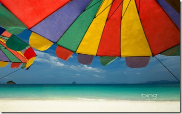 Umbrellas on a sunny beach in Southern Thailand