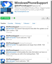 Windows Phone Support on Twitter