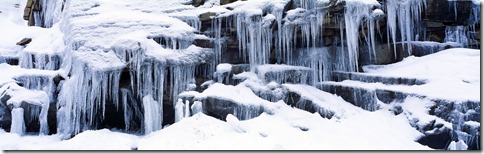 Icicles and snowy rocks in Sierra Nevada Mountains, California, U.S.