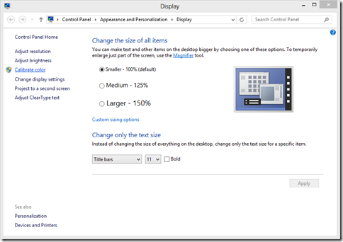 Cgange te size of all items in Windows 8