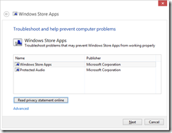 Windows Store apps troubleshooter