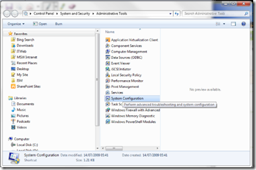 System configuration in Windows 7