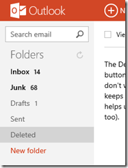 deleted folder in outlook.com