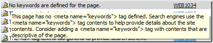 Hover tooltip for SEO keyword issue