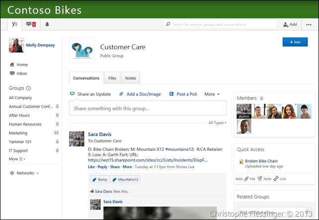Contoso Bikes Yammer network