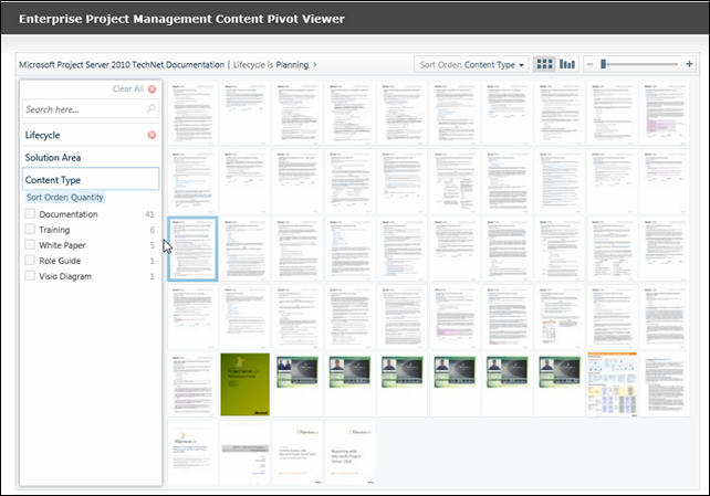 Enterprise Project Management Content Pivot Viewer