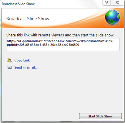 PowerPoint 2010 Broadcast Dialog