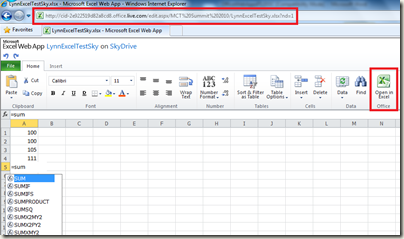 Excel 2010 running in edit mode in the browser