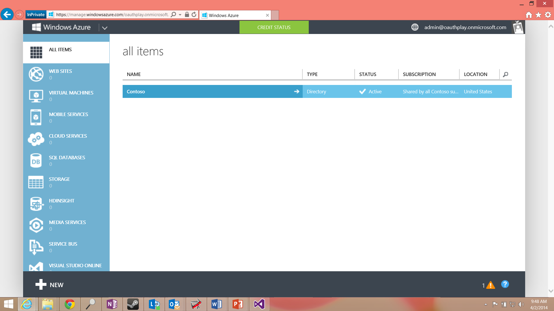 A screenshot of the "All Items" section in the Azure management portal.