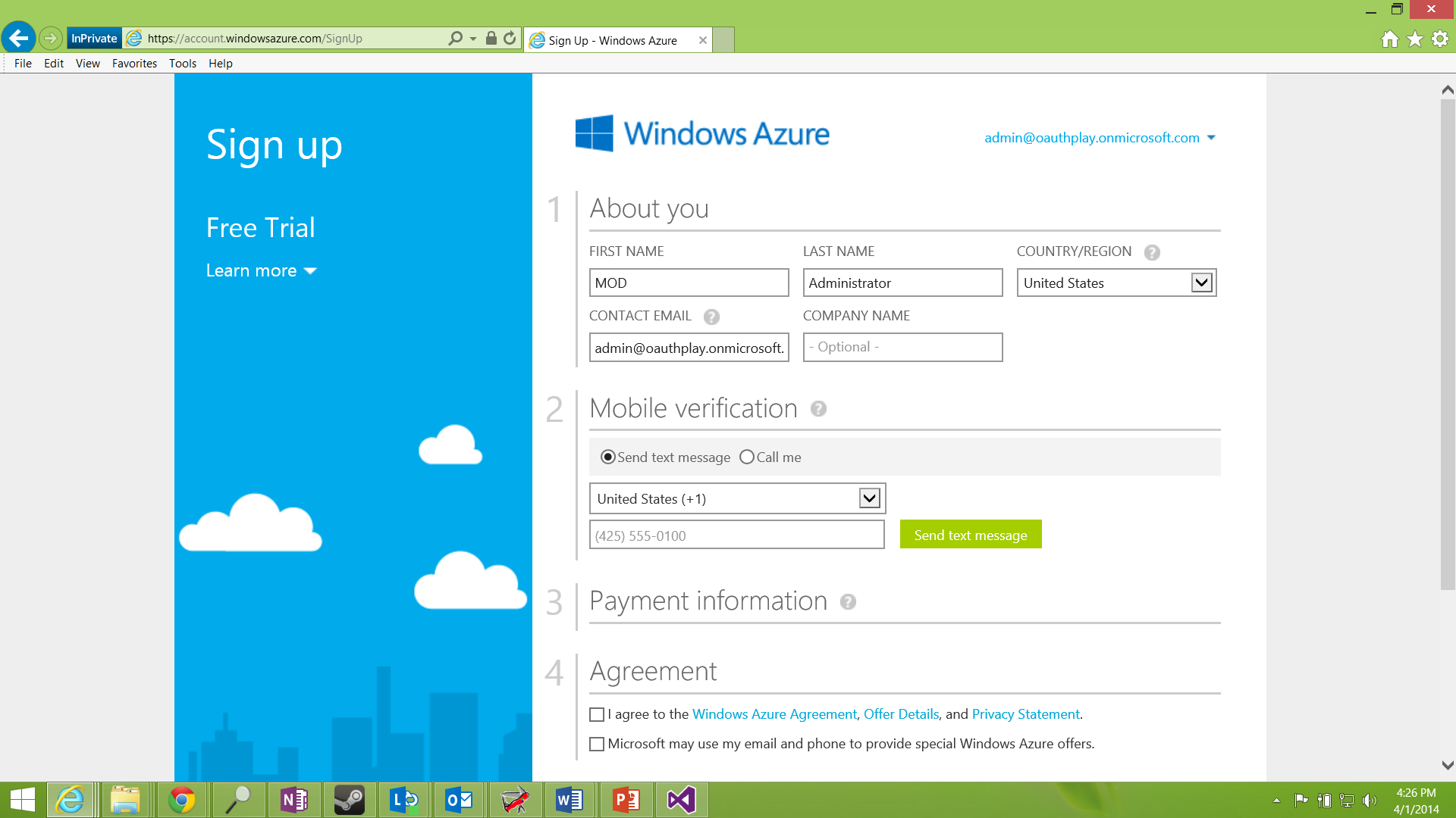 A screenshot of the Azure sign-up page.