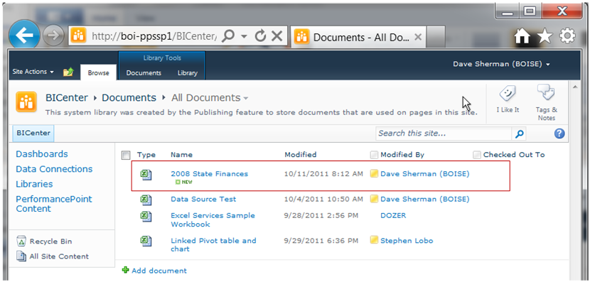 The workbook in the SharePoint library