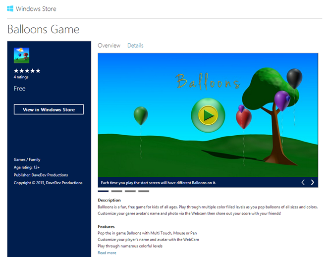 Balloons Game Windows Store