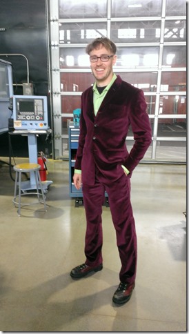 Eric Wilhelm, rocking the Willy Wonka suit