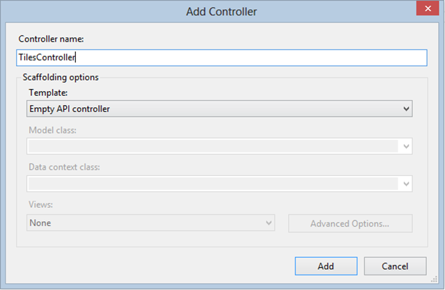 New API Controller dialog
