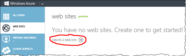 Creating your first Windows Azure Web Site