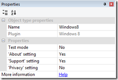 Windows 8 plug-in properties