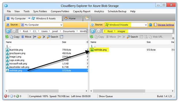 Copying image from local storage to blob storage in CloudBerry Explorer