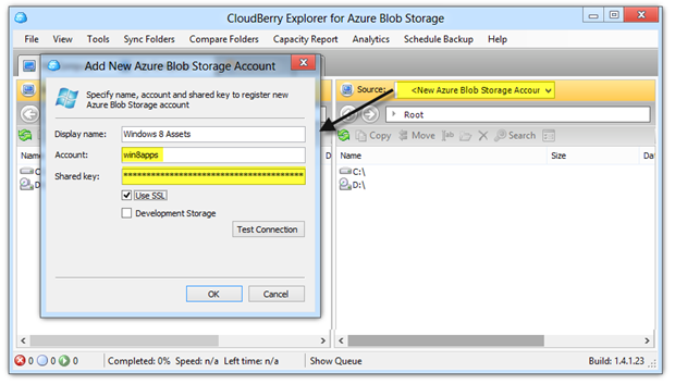 Selecting Windows Azure Account within CloudBerry Explorer