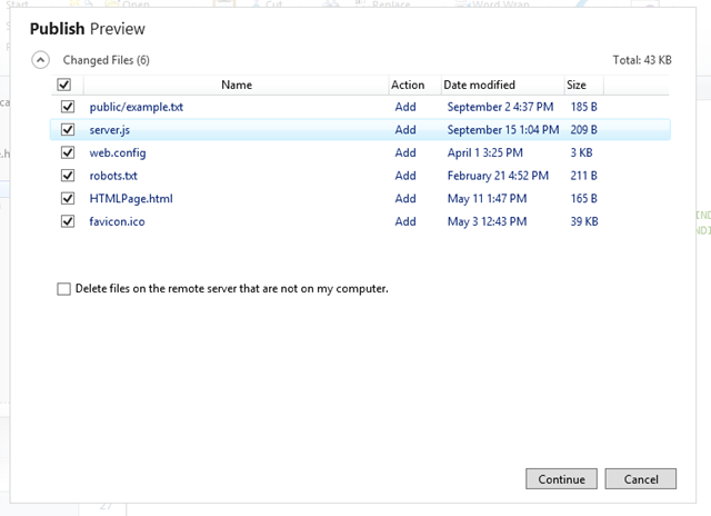 List of files to be deployed to Windows Azure