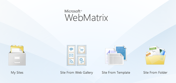 WebMatrix start screen