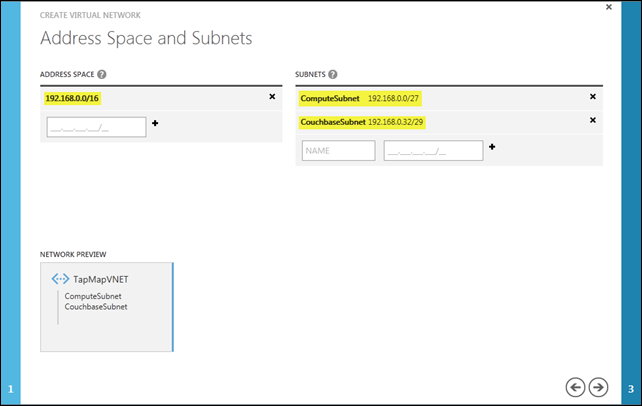 Address Space and Subnets dialog