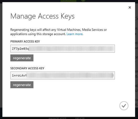 Windows Azure storage keys