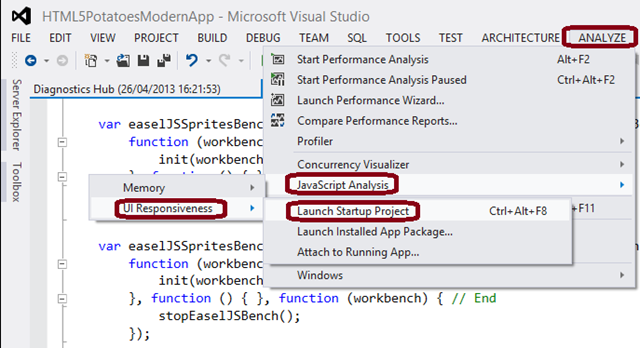 How to launch Visual Studio JavaScript Analysis tool
