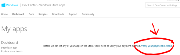 Verify payment method Windows Store