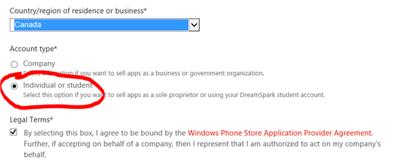 Creating Windows Phone Store Account