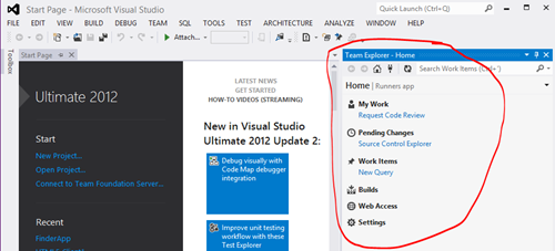 Team Explorer in Visual Studio