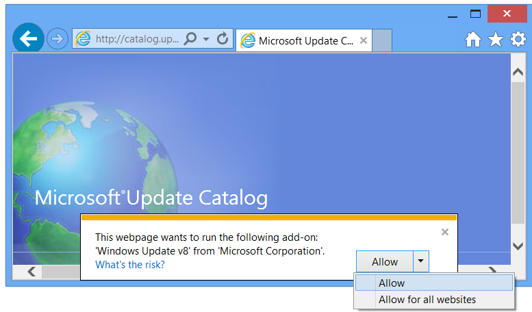 ActiveX Installation Popup warning with the option to Allow or Allow for all Website appears