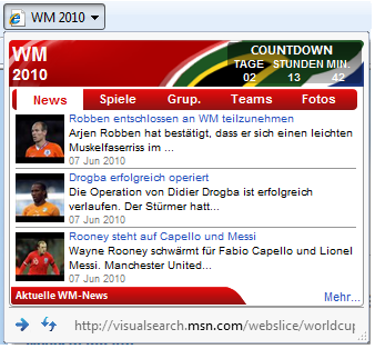 WM 2010 Web Slice für IE