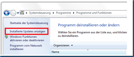 Zur Deinstallation von Internet Explorer 9 Beta einfach "Installierte Updates anzeigen" auswählen oder in der Suchleiste von Windows 7 suchen