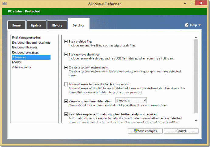 screen shot of Windows Defender