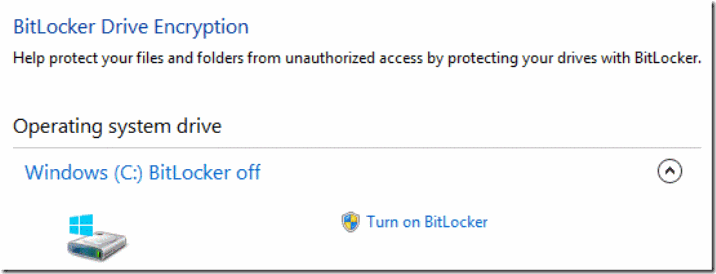 screen shot of BitLocker Drive Encryption window