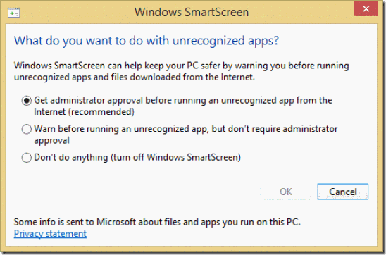 screen shot of SmartScreen asking about unrecognized apps