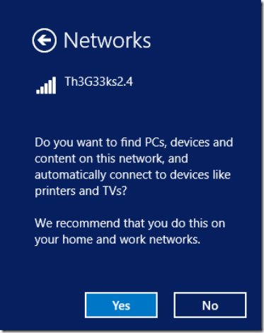 screen shot of networks window