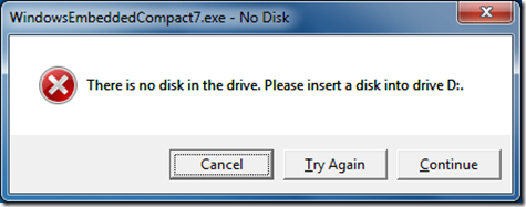 There is no disk in the drive. Please insert a disk into drive D:.
