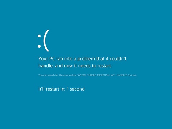 다음 메시지를 표시한 블루 스크린: [Your PC ran into a problem that it couldn’t handle, and now it needs to restart. You can search for the error online: SYSTEM THREAD EXCEPTION NOT HANDLED (pci.sys) - It’ll restart in: 1 second](PC에 처리할 수 없는 문제가 발생하여 다시 시작해야 합니다. 오류를 온라인으로 검색할 수 있습니다. 시스템 스레드 예외가 처리되지 않음(pci.sys) - 1초 내에 다시 시작합니다.)