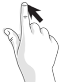 Mão com dedo indicador esticado com seta indicando o gesto de toque