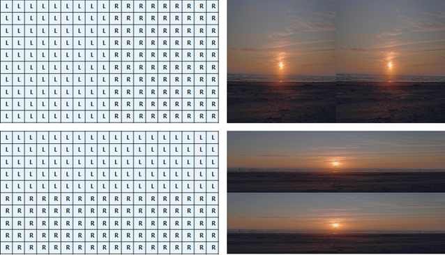2 изображения отображаются рядом, и 2 изображения отображаются одно под другим 