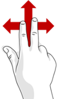 Mão com dois dedos esticados, setas indicando movimento horizontal ou vertical