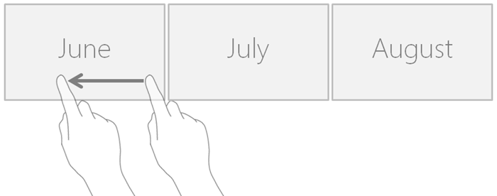 손가락을 사용하여 6월에서 7월 또는 8월로 이동하는 그림