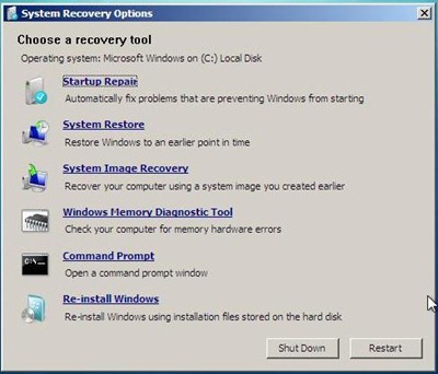 컴퓨터 복구, 안전 모드에서 실행 등의 옵션이 있는 부팅 관리자의 고급 부팅 옵션 메뉴
