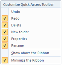 Figure 23 - Quick Access Toolbar customization options