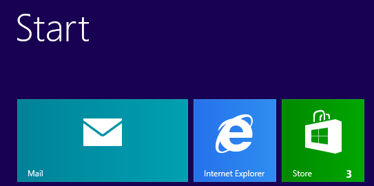 Écran d'accueil avec la vignette du Windows Store qui affiche 3 mises à jour