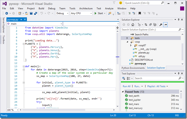 Python Tools for Visual Studio - CodeAndTests