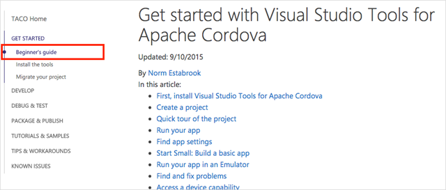 Getting started guide for Visual Studio Tools for Apache Cordova
