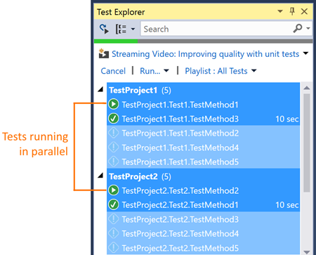Parallel Test Execution feature showing tests running at the same time