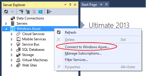 Connect to Windows Azure